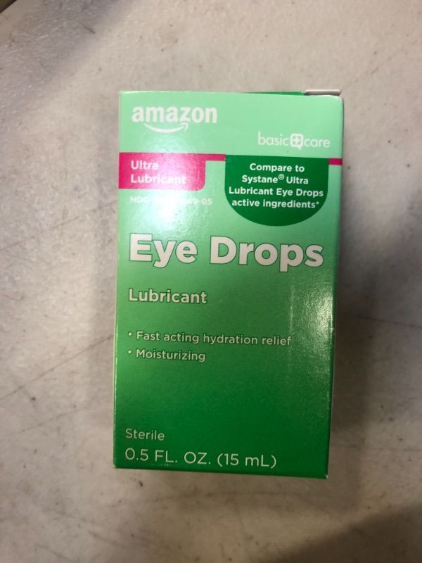 Photo 2 of Amazon Basic Care Ultra Lubricant Eye Drops, Relieves Burning, Irritation and Discomfort, Clear, 0.5 Fl Oz exp- 12/2023