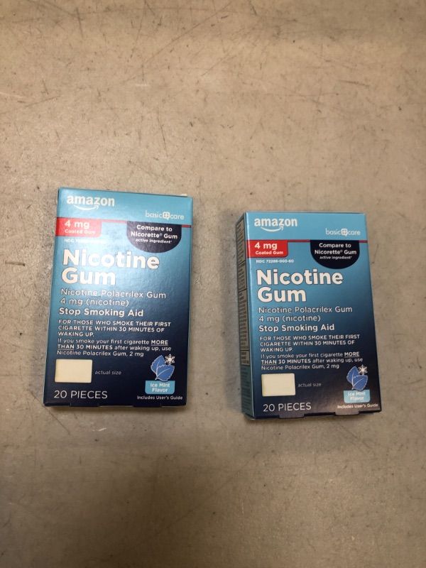 Photo 2 of 20-Count Amazon Basic Care Nicotine Polacrilex Coated Gum exp- 12/2023 2 pack 