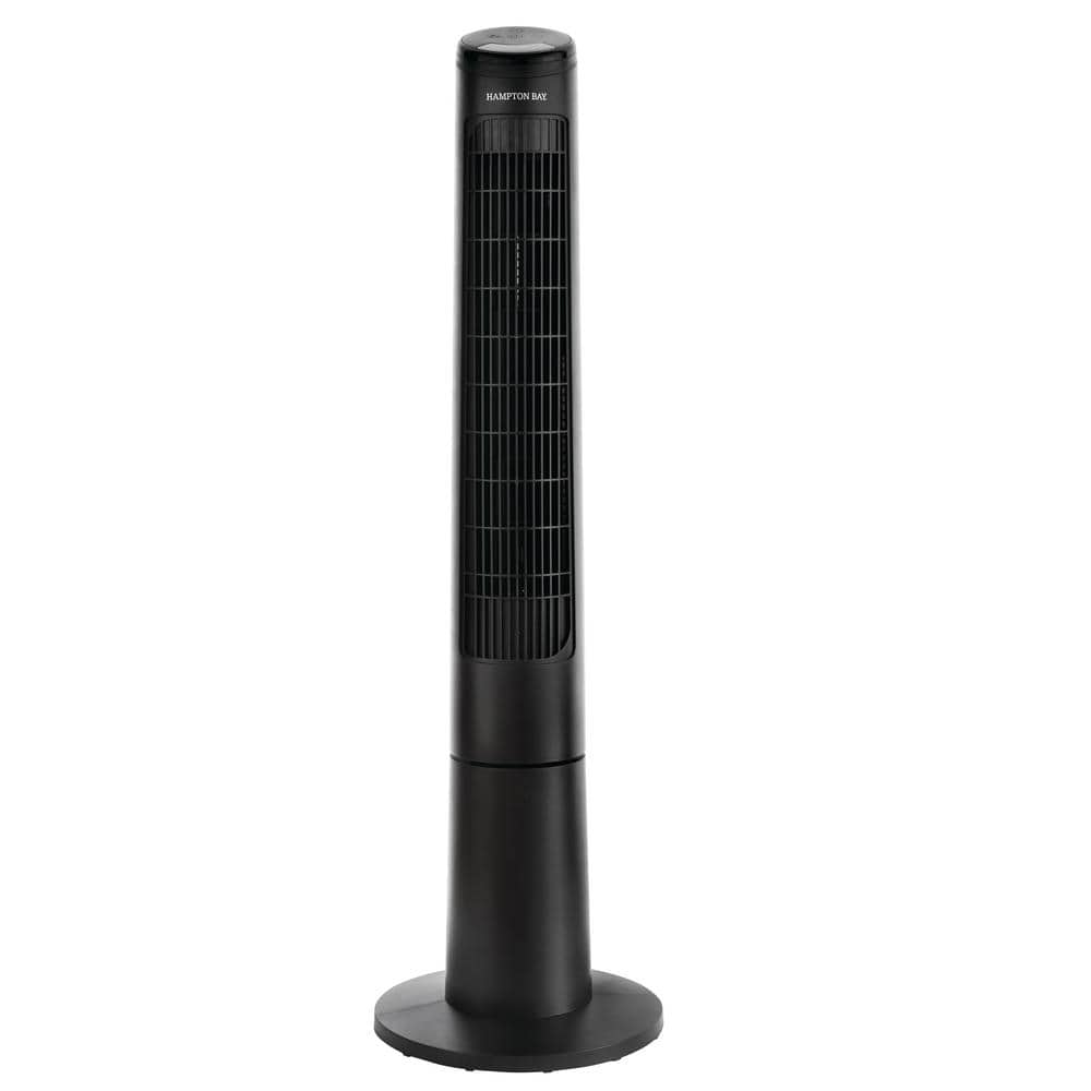 Photo 1 of Hampton Bay 40 in. 3 Speed Remote Control Oscillating Tower Fan in Black
