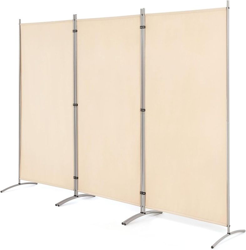 Photo 1 of  3 Panel Privcy Room Divider, 6 FT Outdoor/Indoor Portable Office Divider, Folding Privacy Screens for Leisure Area, Bedroom,Study, 102" W x 20" D x 71.3" H, Beige