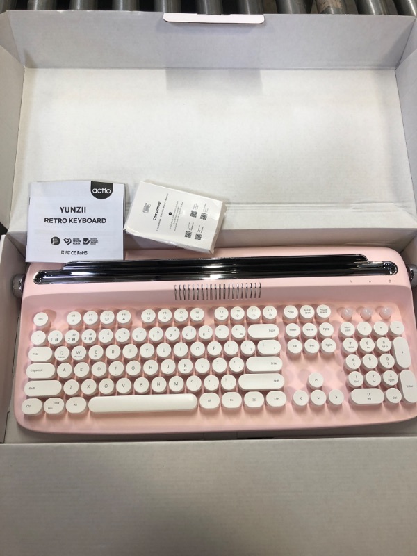 Photo 2 of YUNZII ACTTO B503 Wireless Typewriter Keyboard, Retro Bluetooth Keyboard with Integrated Stand for Multi-Device (B503, Baby Pink) B503 Baby Pink