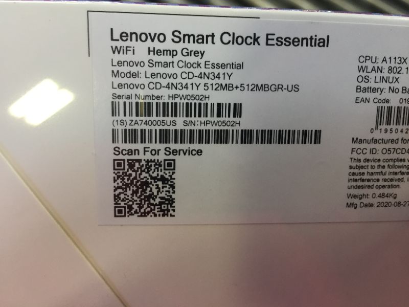 Photo 1 of Lenovo - Smart Clock Essential 4" Smart Display with Google Assistant - Soft Touch Gray
