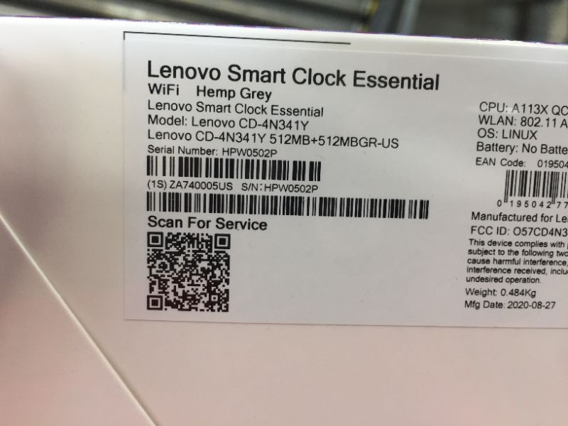 Photo 3 of Lenovo - Smart Clock Essential 4" Smart Display with Google Assistant - Soft Touch Gray
