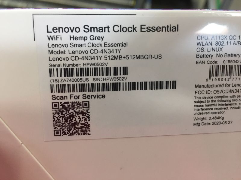 Photo 3 of Lenovo - Smart Clock Essential 4" Smart Display with Google Assistant - Soft Touch Gray
