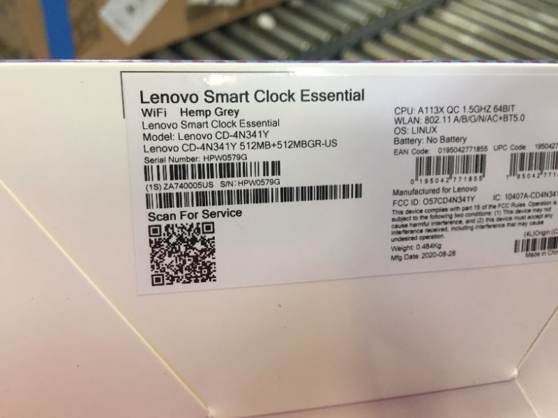 Photo 3 of Lenovo - Smart Clock Essential 4" Smart Display with Google Assistant - Soft Touch Gray
