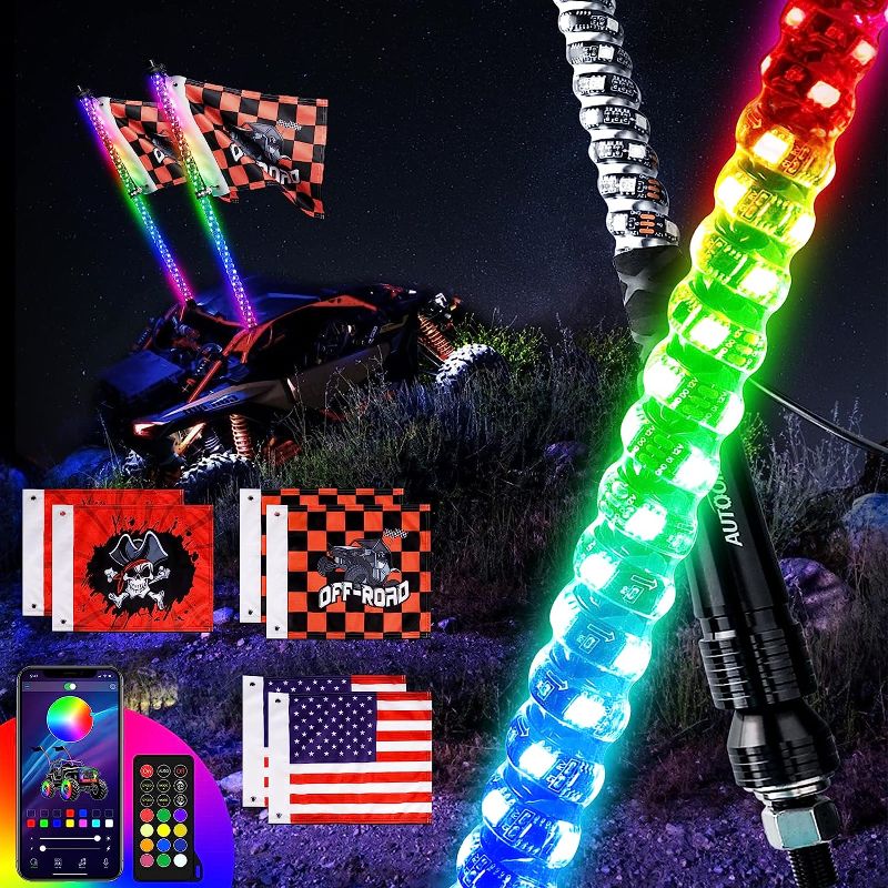 Photo 1 of 
AUTOOMMO 2 PCS 3FT LED Whip Lights (2023 Newest) - 3X Brighter Professional UTV Whip Light, w/ 6 Off-Road Flags, APP & Remote Control, 366 Modes Chasing Lighted Antenna Whip for UTV ATV RZR SXS Can-Am
