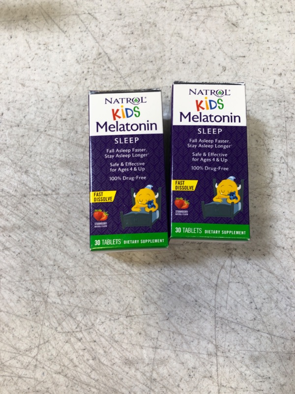 Photo 2 of 2 PACKS ----  Natrol Kids 1mg Melatonin Fast Dissolve Sleep Aid Tablets, with Lemon Balm, Supplement for Children Ages 4 and up, Drug Free, Dissolves in Mouth, 30 Strawberry Flavored Tablets