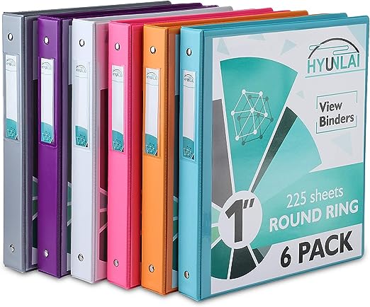 Photo 1 of 1 Inch 3 Ring Binder, HYUNLAI 1'' Round-Ring View Presentation View Binders, Holds Up to 8.5"11" Paper,Customizable Clear Cover,for Home,Office,and School Supply,6 Pack
