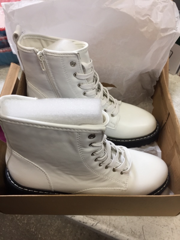 Photo 2 of Hawkwell Women's Combat Boots Side Zipper Lace up Ankle Booties 8 White