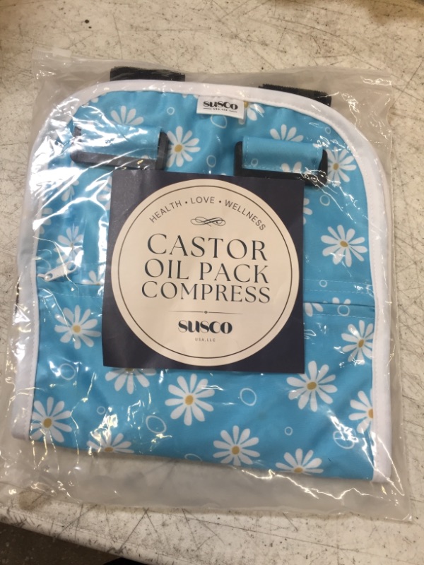 Photo 2 of Castor Oil Pack Wrap Compress by Susco USA - Less Mess, Reusable, Easy to Use, Adjustable Straps for Comfortable Fit - Organic, Liver Detox, Digestion, Constipation, Inflammation, Better Sleep (Blue)