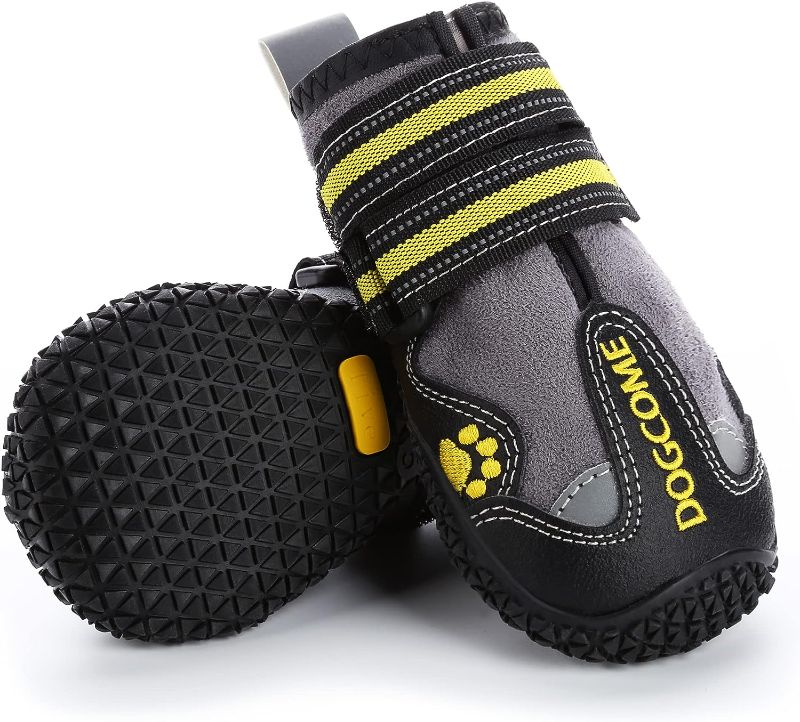 Photo 1 of Dog Shoes, Boots for Small Large Medium Dogs, Rain Booties Winter Snow Waterproof, Rugged Anti-Slip Sole, Breathable Paw Protectors with Reflective Front&Back, Thermal Suede Fabric, Yellow, 4-Pack(#7)
