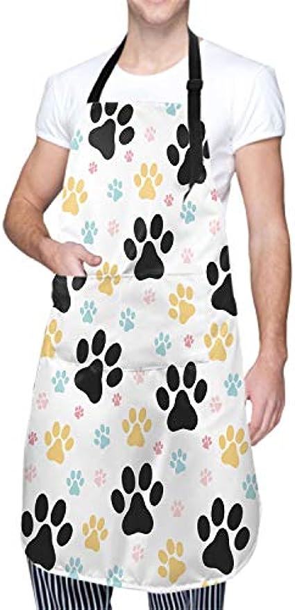 Photo 1 of Granbey Colorful Dog Paws Apron Love Paw Print Apron Bib Cute Dogs Paws Bibs Adjustable Shoulder Strap Polyester Aprons with Pockets Waterproof Cooking Bbq Apron Pet Lovers Kitchen Apron
