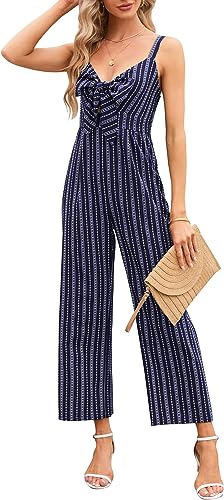 Photo 1 of ClearFlower Womens Casual Loose Sleeveless Tank Jumpsuits With Tie Front Striped Wide Leg Pant Set Romper For Women SIZE L
