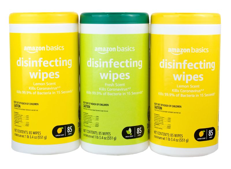 Photo 1 of 12pcs---Amazon Basics Disinfecting Wipes, Lemon Scent & Fresh Scent, Sanitizes/Cleans/Disinfects/Deodorizes