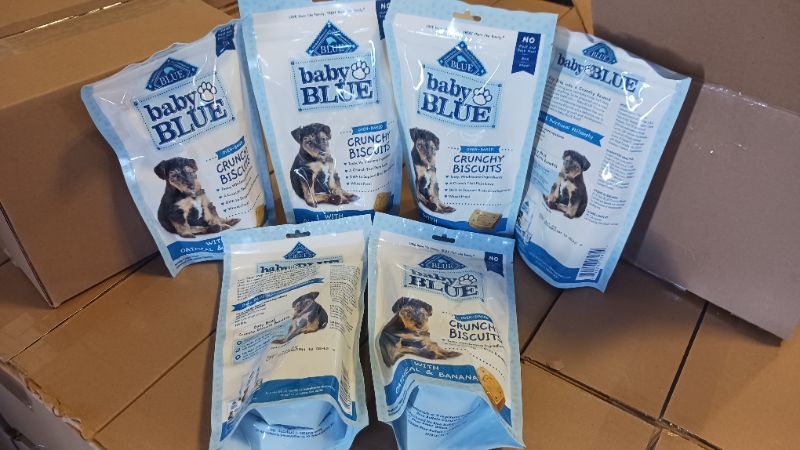 Photo 2 of 6pcs --exp date 06/2023 ----Blue Buffalo (Baby) BLUE Crunchy Biscuits Natural Puppy Dog Treat Biscuits, Oatmeal & Banana 8-oz Bag

