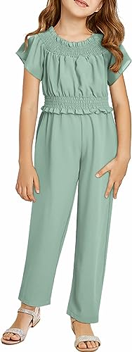 Photo 1 of blibean Girl Summer Clothes Set Ruffle Short Sleeve Top Pant 6-15 Years Old (GREEN - MEDIUM)