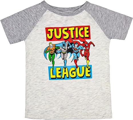 Photo 1 of DC Comics Boys' Justice League Superhero Lineup Collectible Raglan Kids Youth Graphic T-Shirt (3T)