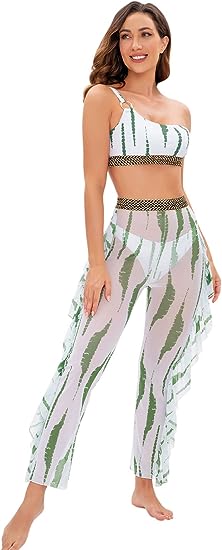 Photo 1 of Artonly Women's Sexy Bathing Suits 3 Piece Swimsuits for Women Pants One Shoulder Swimwear Cover Up (XL)