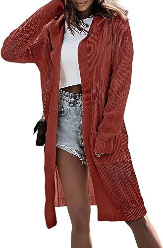 Photo 1 of Dokotoo Womens 2023 Solid Hooded Cardigan Sweaters for Women Knitted Coats Outerwear Casual Long Cardigans with Pockets