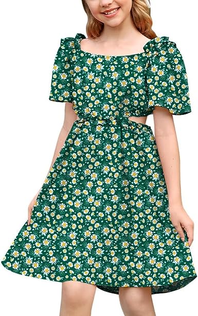 Photo 1 of BesserBay Girls Summer Short Sleeve Flutter Backless Cut Out Aline Dress 4-12 Years (L)