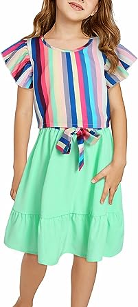 Photo 1 of blibean Girl Summer Clothes Set Color Striped Tops Solid Skirts Suit 6-11 Years Old (3XL)