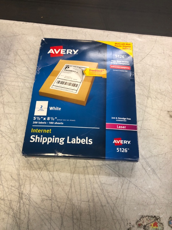 Photo 2 of Avery TrueBlock Laser Shipping Labels, 5-1/2" x 8-1/2", White, 2 Labels/Sheet, 100 Sheets/Box (5126)