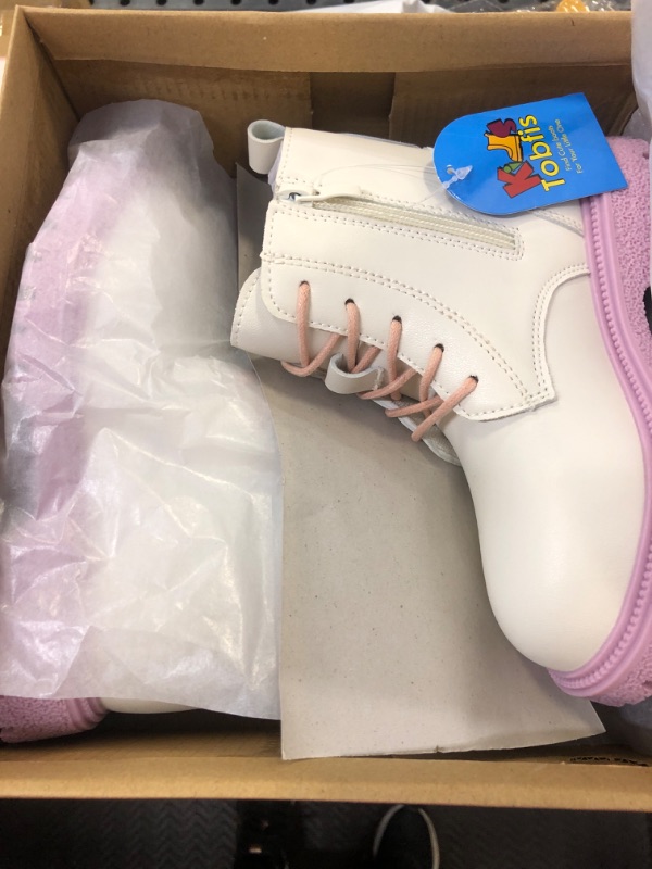 Photo 2 of Tobfis Girls Boys Fashion Side Zipper Lace Up Ankle Boot(Toddler/Little Kid/Big Kid) 11 Little Kid White/Pink