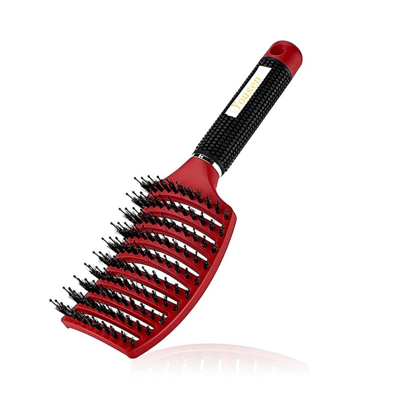 Photo 1 of Boar Hair Brushes, Curved & Vented & Oversize Design Detangling Hair Brush, Thick, Curly and Tangled Hair Blow Drying Brush?Suitable for Men, Women & Kids’Long Curly Wet or Dry Hair. (Red)