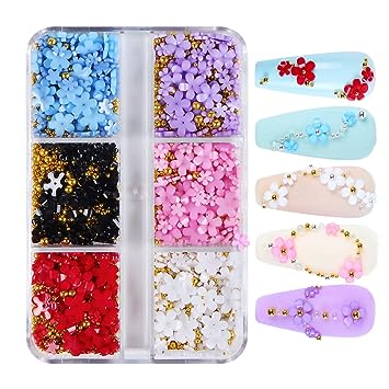 Photo 1 of 6 Grids Flowers Acrylic Nails 3D Floral Nail Charms Glitter Clear Flower with Gold Nail Ball Beads Designs Resin Flowers for Nail Art Decoration & DIY Crafting Design  2 PACKS 