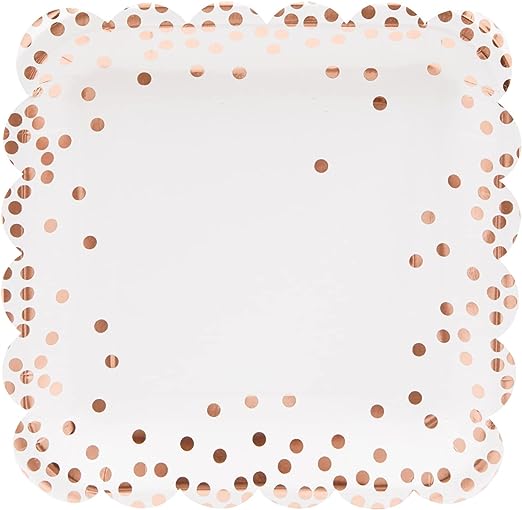 Photo 2 of  Confetti Disposable Dinnerware Set with Scalloped Paper Plates, Napkins, Rose Gold Party Supplies and Bridal Shower 