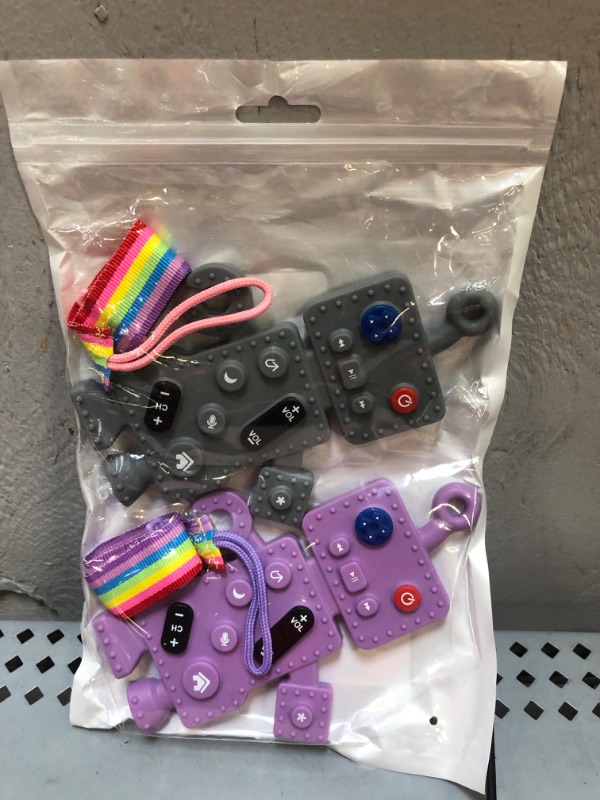 Photo 1 of 2 Pack Baby Teething Toys -Robot Shape, Silicone Baby Toys 6 to 12 Months, Teething Toys for Babies 0-6 Months Relief Baby Teething Gum Discomfort, Baby Chew Toys Sensory Toys BPA Free(Grey+Purple)