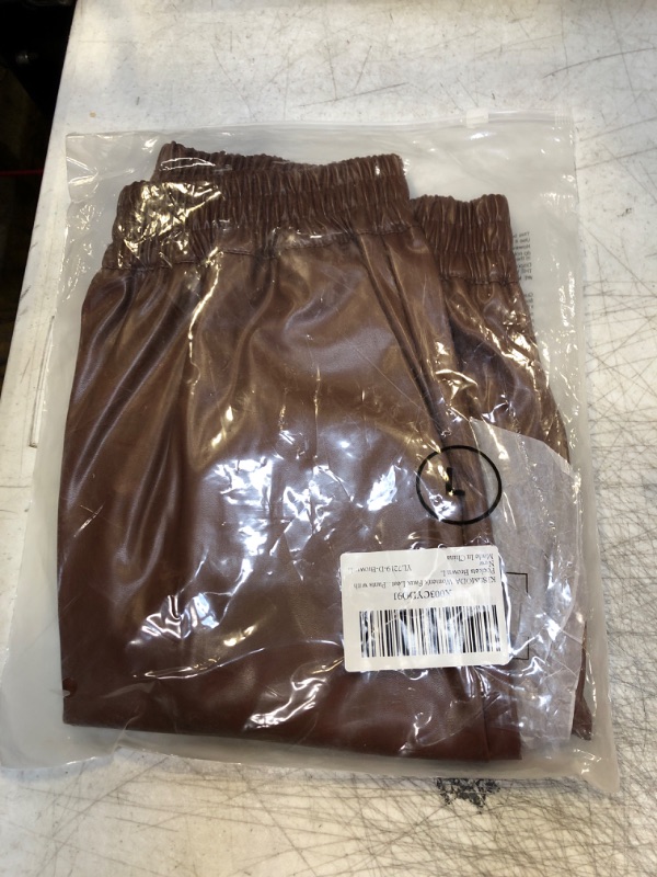 Photo 2 of KISSMODA Women's Faux Leather Shorts High Waisted Solid Wide Leg Short with Pockets Large D-brown