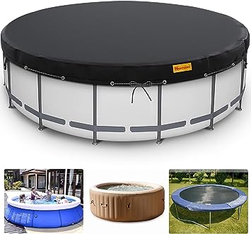 Photo 1 of 12 Ft Round Pool Cover, Solar Covers for Above Ground Pools, Swimming Pool Cover Protector with Tie-Down Ropes & Sandbag Increase Stability, Inground Pool Cover, Waterproof Dustproof Hot Tub Cover