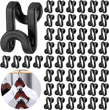 Photo 1 of 150 Pcs Triangles Clothes Hanger Connector Hooks Hanger Stacker Plastic Mini Space Saving Heavy Duty Hanger Extender Clips for Organizer Closet Clothes Velvet (Black)