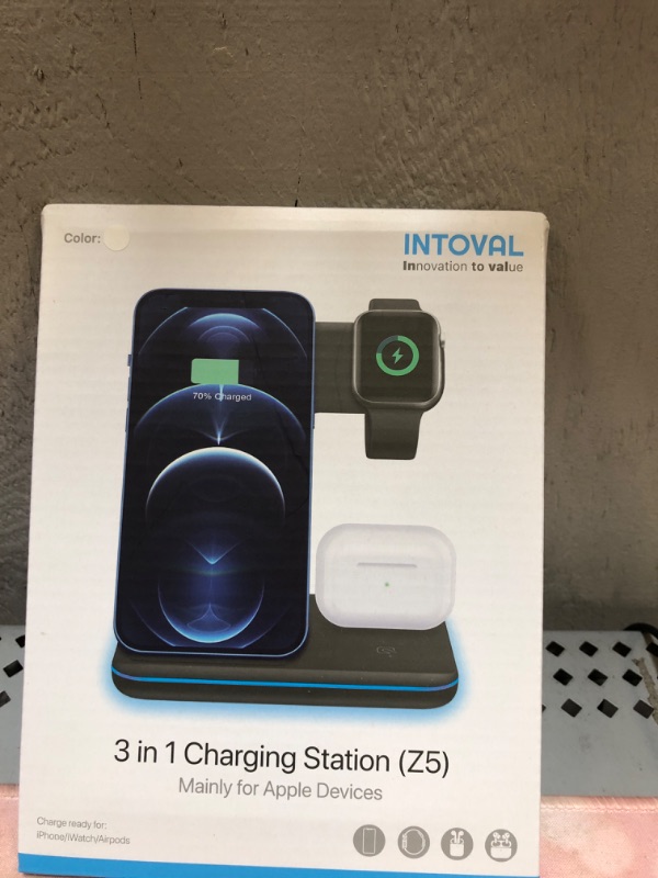 Photo 2 of Intoval Charging Station for Apple iPhone/iWatch/Airpods, 3 in 1 Wireless Charger for iPhone 14/13/12/11/XS/XR/XS/X/8, iWatch 8/Ultra/7/6/SE/5/4/3/2, Airpods Pro2/Pro1/3/2/1 (Z5,Black)