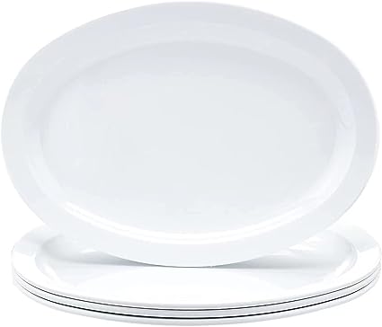 Photo 1 of AEEISHOMEREFORM 4 Pack Melamine Oval Platter, 14" x 10" Restaurant Serving Plate Trays Large Dinner Plates for Fish, Steak, Chicken, Barbecue, Party, White (White, 4 PCS)