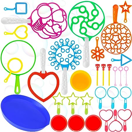 Photo 1 of 32 Pcs Bubble Wands Set,Big Bubbles Make with Tray Bulk,Giant Bubble Wands for Outdoor Playtime,Party,Games,Wedding