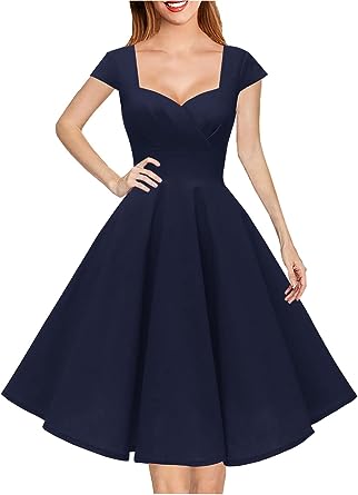 Photo 1 of   SIZE LARGE  Hanpceirs Women's Cap Sleeve 1950s Retro Vintage Cocktail Swing Dresses with Pocket