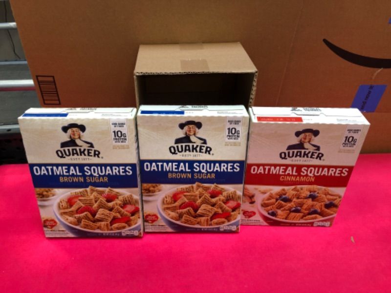 Photo 3 of   exp 01-2024-----------------Quaker Oatmeal Squares, Crunchy Oatmeal Cereal with a Hint of Brown Sugar,( 3 pack) crunchy oatmeal 1.31 Pound (Pack of 3)