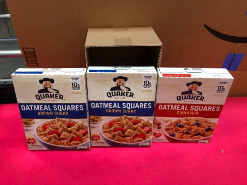 Photo 2 of   exp 01-2024-----------------Quaker Oatmeal Squares, Crunchy Oatmeal Cereal with a Hint of Brown Sugar,( 3 pack) crunchy oatmeal 1.31 Pound (Pack of 3)