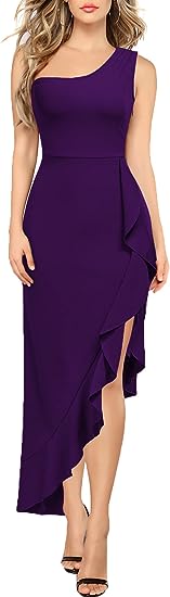 Photo 1 of Women's Brielle Dress  size large  Women's One Shoulder Asymmetrical Sleeveless Bodycon Ruffle Split Evening Cocktail Party Formal Dress