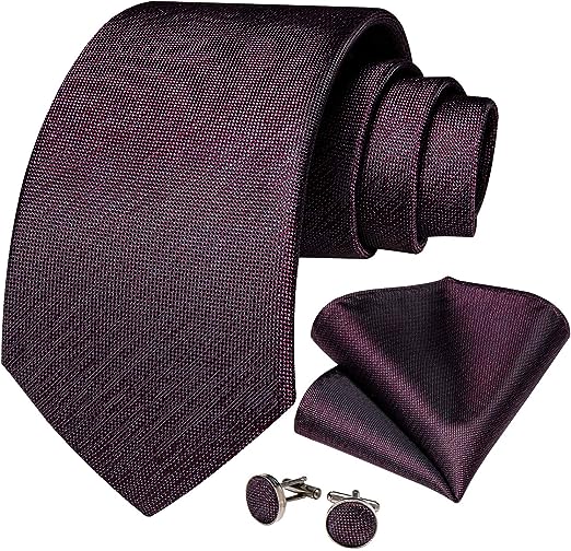 Photo 1 of DiBanGu Men's Silk Tie and Pocket Square Woven Formal Tie Cufflink Set Solid Neckties