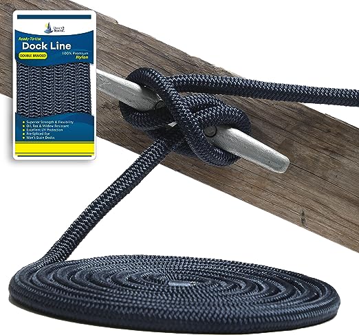 Photo 1 of 1/2" x 20' - Dark Navy (2 Pack) Durable Double Braided Nylon Dock Line - for Boats up to 35' - Long Lasting Mooring Rope - Strong Nylon Dock Ropes for Boats - Marine Grade Sailboat Docking Rope