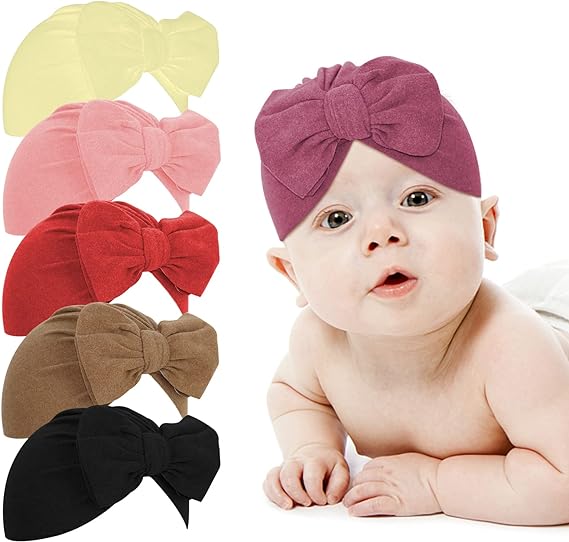 Photo 1 of 6 Pcs Newborn Baby Turban Baby Girl Hats Soft Cotton BabyTurban Head Wraps for Baby Cute Beanie Baby Hair Accessories