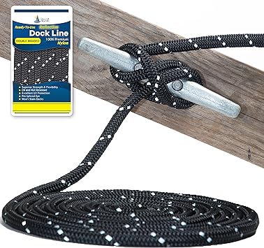 Photo 1 of 1/2" x 15'  Black (2 Pack) Reflective Double Braided Nylon Dock Line - for Boats up to 35' - Long Lasting Mooring Rope - Strong Nylon Dock Ropes for Boats - Marine Grade Sailboat Docking Rope