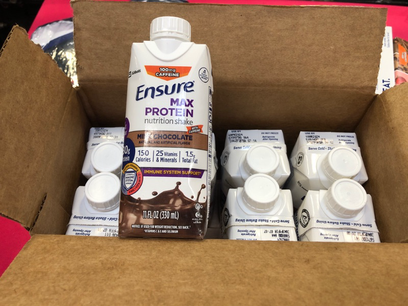 Photo 1 of 11-01-2023 Ensure Max Protein Nutrition Shake with 30g of Protein, 1g of Sugar, High Protein Shake, Milk Chocolate, 11 Fl Oz (Pack of 8)