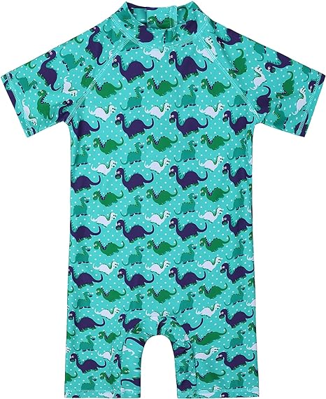 Photo 1 of Cadocado Toddler Boy One Piece Swimsuit Half Zipper Bathing Suits Short Sleeve Rash Guard Sunsuits with UPF50+ Sun Protection