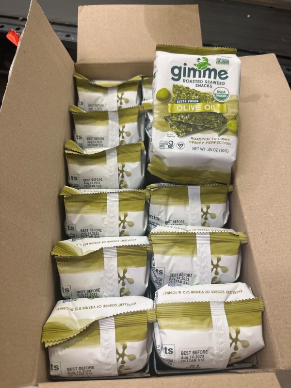 Photo 2 of 12Pack gimMe - Extra Virgin Olive Oil - 12 Count Sharing Size - Organic Roasted Seaweed Sheets - Keto, Vegan, Gluten Free - Great Source of Iodine & Omega 3’s - Healthy On-The-Go Snack for Kids & Adults #6 Extra Virgin Olive Oil---exp date 08-2023