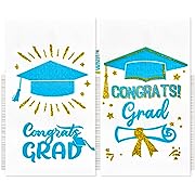Photo 1 of 100 Graduation Napkins Congrats Grad Paper Guest Towels 3 Ply Sky Blue and Gold Decorative Napkins Disposable Hand Towels for Bathroom Dinner