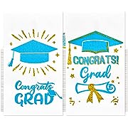 Photo 1 of  Graduation Napkins Congrats Grad Paper Guest Towels 3 Ply Sky Blue and Gold Decorative Napkins Disposable Hand Towels for Bathroom Dinner 